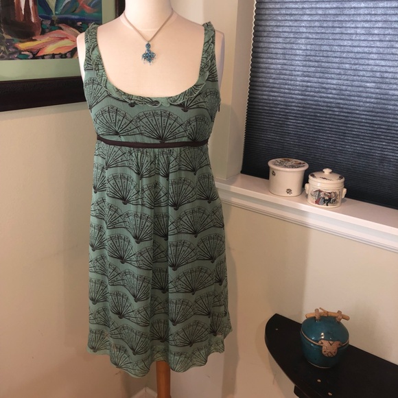 Moth Anthropologie Silk Fan Print Aqua & Brown Mini Dress size 6 / New w Tag - Picture 10 of 10